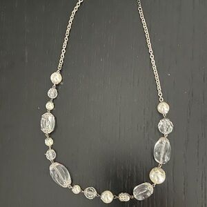Elegant Silver and Clear Beaded Costume Jewelry Necklace